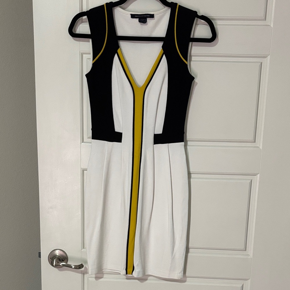 French Connection Black, White, and Yellow Mini Dress